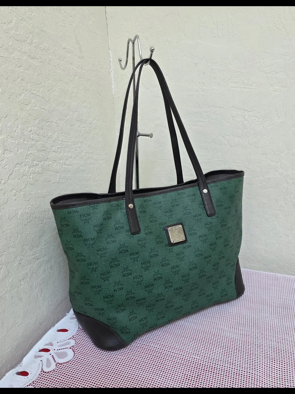 MCM Green Shopper Shoulder Tote Bag AUTHENTIC